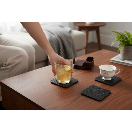 Rubicon Selçuklu Desenli Şık Bardak Altlığı El Dikişli 6 Adet ( Holder Stantlı )