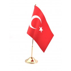Masa Bayrağı Direkli Türk Bayrağı  ( Altın Rengi Kaplama ) 